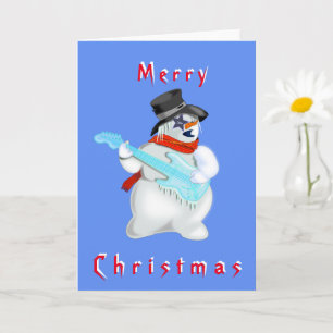 Christmas Card Snowman with Guitar Rock Music
