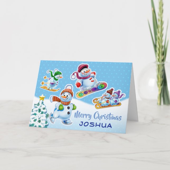 Christmas card snowmen custom card. (Front)