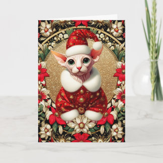 Christmas Card Sphynx Cat Santa