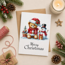 Christmas Card: Teddy Bear and Snowman