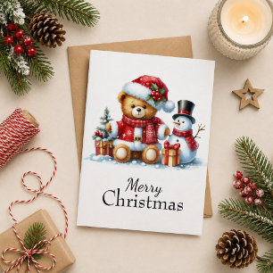 Christmas Card: Teddy Bear and Snowman Card
