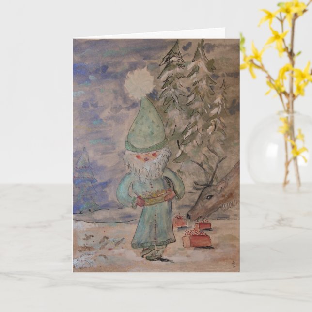 Christmas Card "The Tonttu"  Gnome Elf (Yellow Flower)