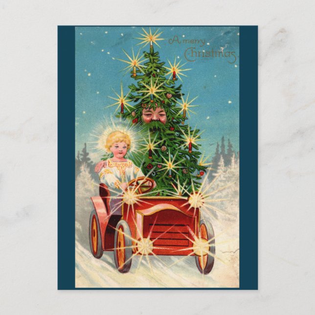 Christmas Card tree man in car (Front)