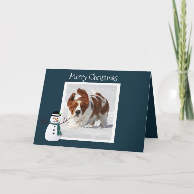Christmas Card w/Beautiful Basset Hound in Snow (Front)
