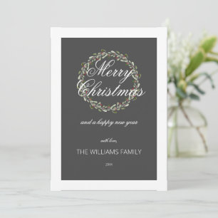 Christmas card watercolor wreath Charcoal grey