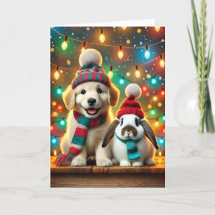 Christmas card with a dog and a bunny