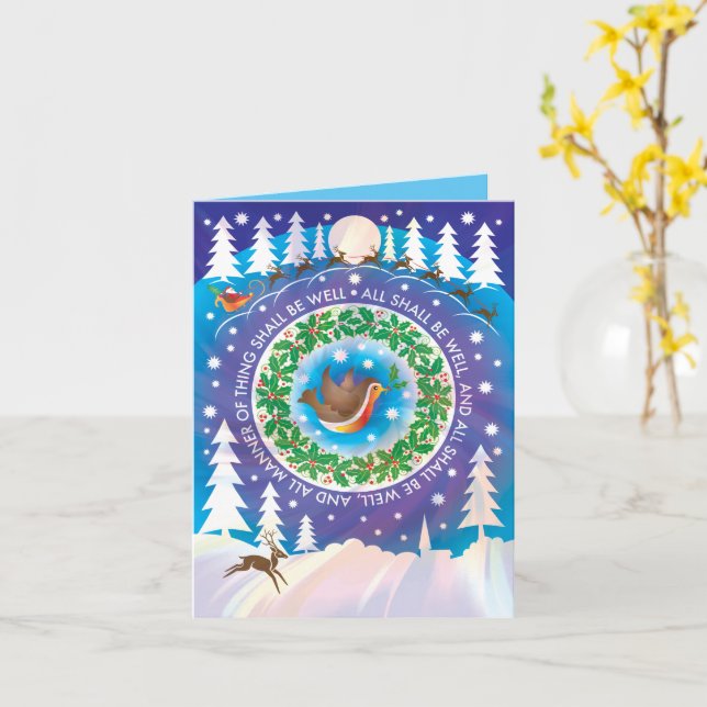 Christmas card with 'All shall be well' quote. (Yellow Flower)