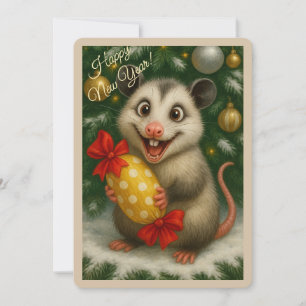 Christmas card with an opossum