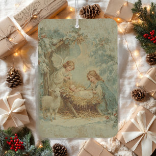 Christmas card with baby Jesus in a manger and ang Car Air Freshener