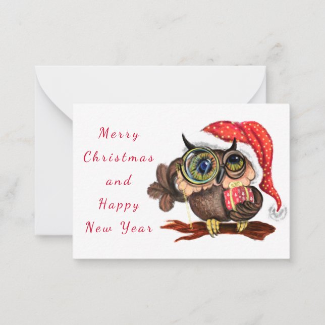 Christmas Card with Baby Owl with Gift (Back)