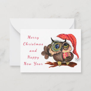 Christmas Card with Baby Owl with Gift