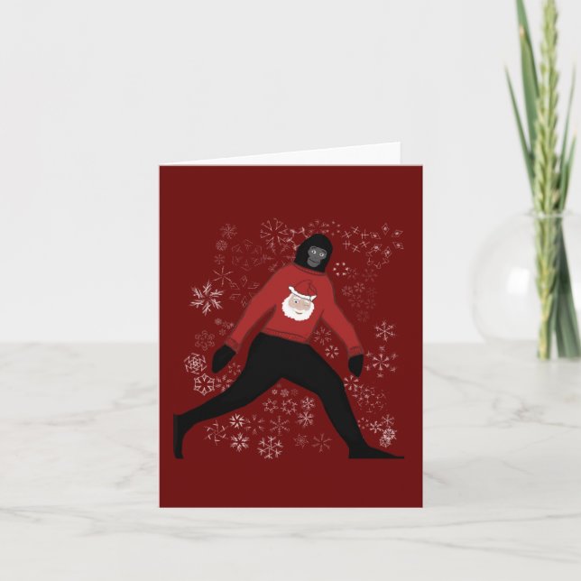 christmas card with bigfoot and santa (Front)