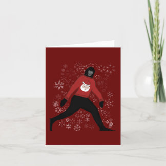 christmas card with bigfoot and santa