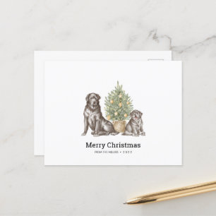 Christmas Card with Black Labrador Dog Family