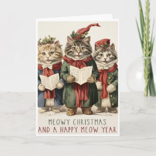 Christmas Card with Caroling Christmas Cats Vintag