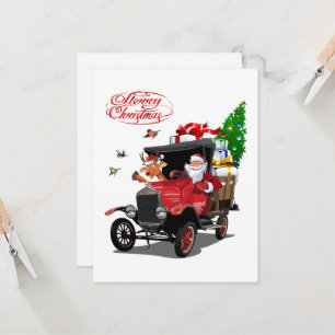 Christmas card with cartoon Santa and deer