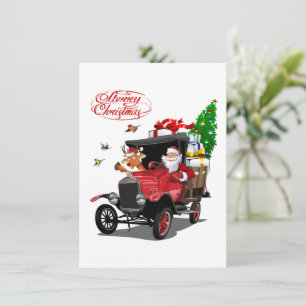 Christmas card with cartoon Santa and deer