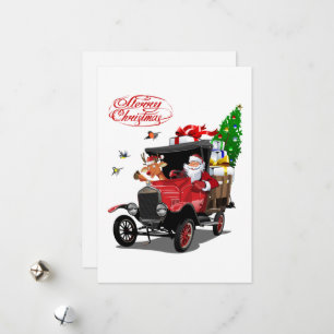 Christmas card with cartoon Santa and deer
