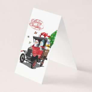 Christmas card with cartoon Santa`s truck