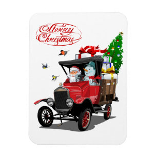 Christmas card with cartoon Santa`s truck Magnet