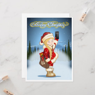 Christmas card with cartoon Snow Maiden - Postman
