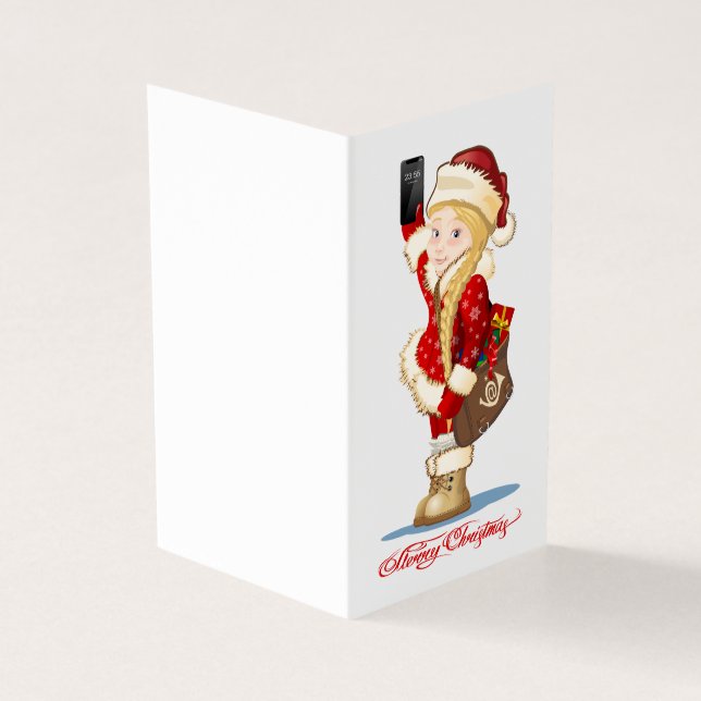 Christmas card with cartoon Snow Maiden - Postman (Outside)