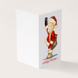 Christmas card with cartoon Snow Maiden - Postman