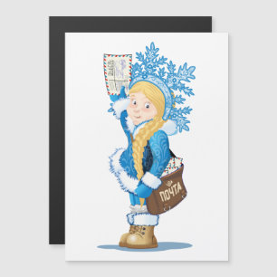 Christmas card with cartoon Snow Maiden - Postman