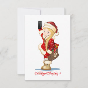 Christmas card with cartoon Snow Maiden - Postman