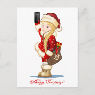 Christmas card with cartoon Snow Maiden - Postman