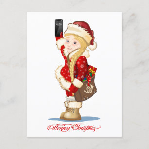 Christmas card with cartoon Snow Maiden - Postman