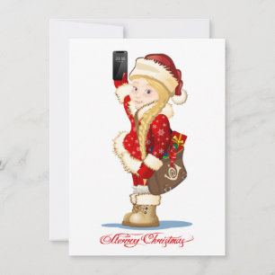 Christmas card with cartoon Snow Maiden - Postman