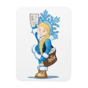 Christmas card with cartoon Snow Maiden - Postman Magnet