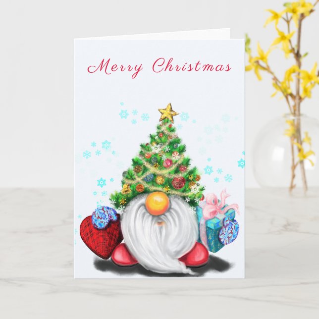 Christmas Card with Cute Gnome (Yellow Flower)
