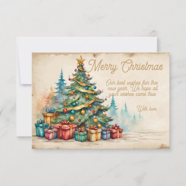 Christmas Card With Decorated Tree and Gifts (Front)