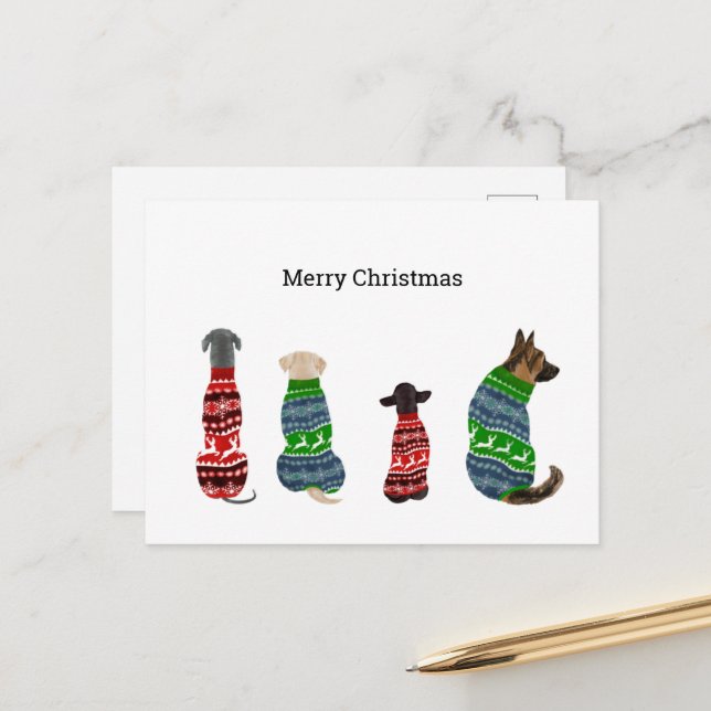 Christmas Card with Dogs Wearing Sweater  (Front/Back In Situ)