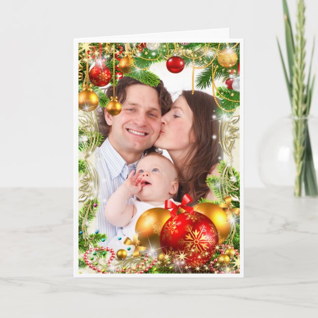Christmas Card with Family Photo Custom Greeting (Front)