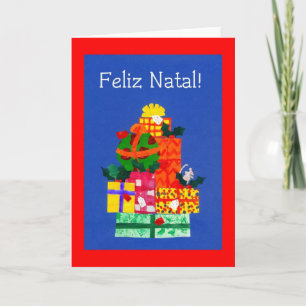 Christmas Card with Gifts - Portuguese Greeting