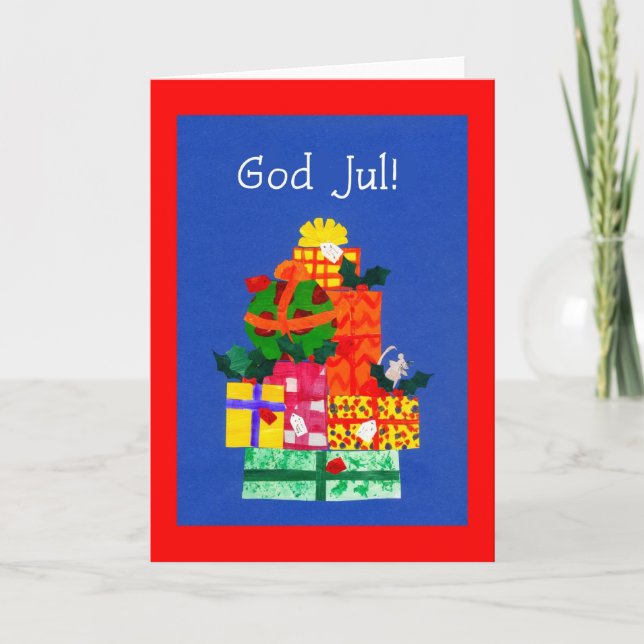 Christmas Card with Gifts - Swedish Greeting (Front)