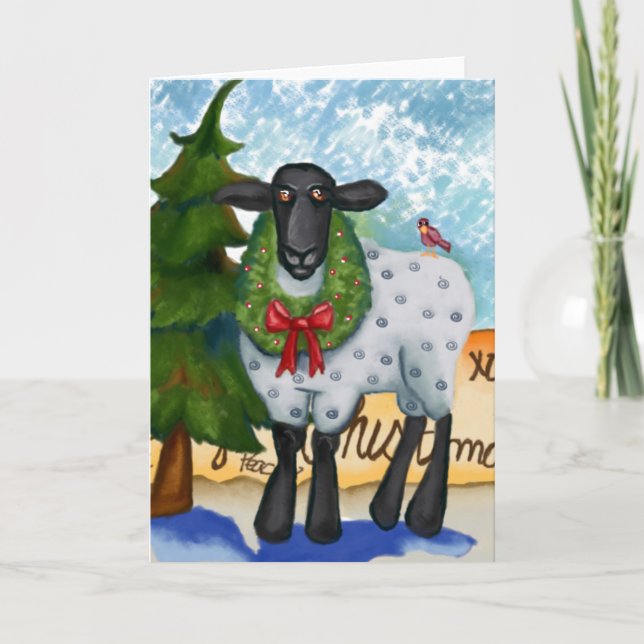 Christmas Card with Goat and Wreath (Front)