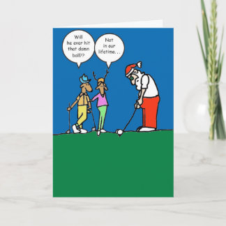 Christmas card with golfing Santa illustration