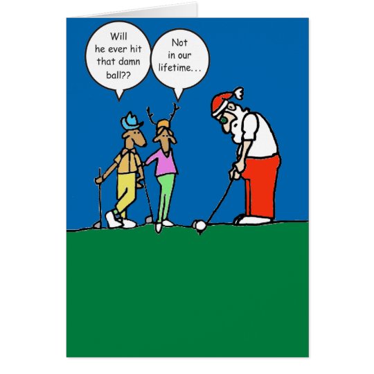 Christmas card with golfing Santa illustration