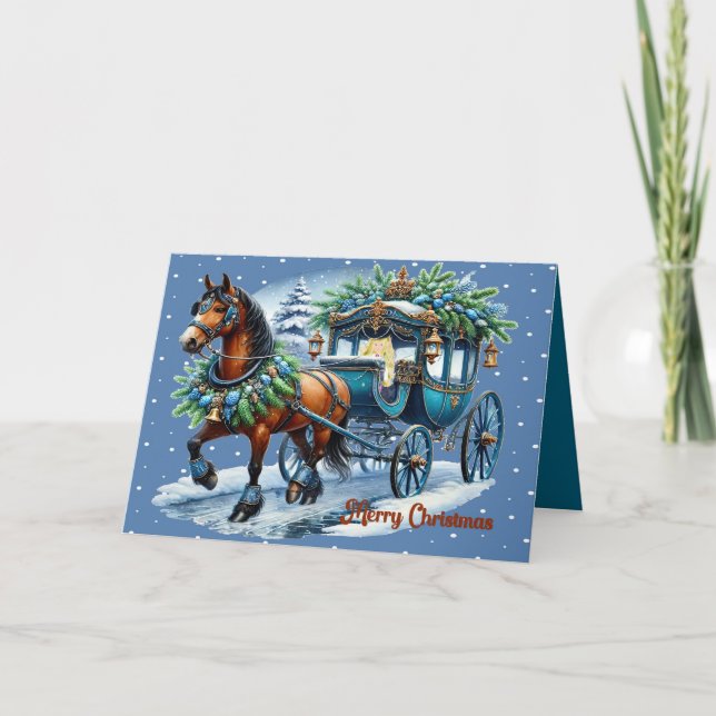Christmas Card with Horse & Buggy & Passenger (Front)
