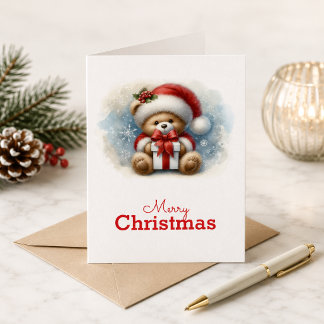 Christmas card with image of teddy bear and gifts