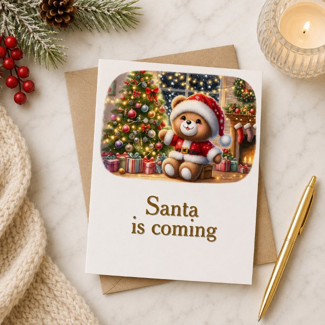 Christmas card with image of teddy bear and tree (Creator Uploaded)