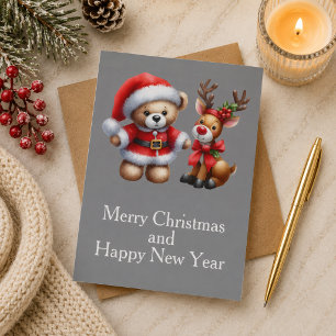 Christmas card with picture of teddy bear and rein