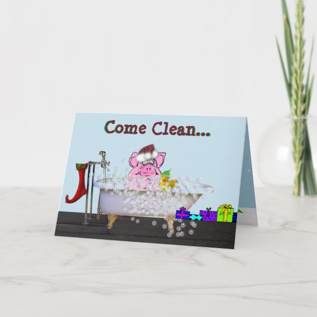 Christmas Card with Pig in a Bubble Bath (Front)