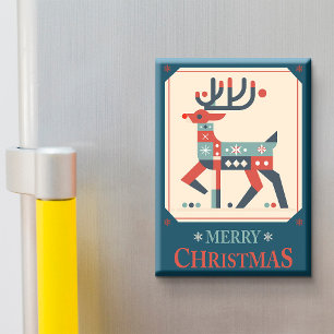Christmas Card with Reindeer Illustration Design Magnet