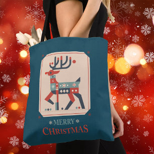 Christmas Card with Reindeer Illustration Design Tote Bag