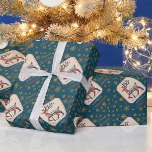 Christmas Card with Reindeer Illustration Design Wrapping Paper